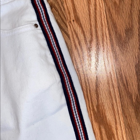 White Denim Skirt with Stripe Detail - Picture 3 of 5